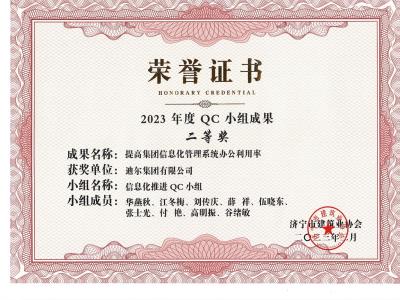 公司荣获2023年荣获市级QC成果提高集团信息化管理系统办公利用率