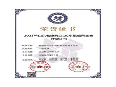 公司荣获2023年荣获省级QC成果利用活动小车降低钢灰库施工成本