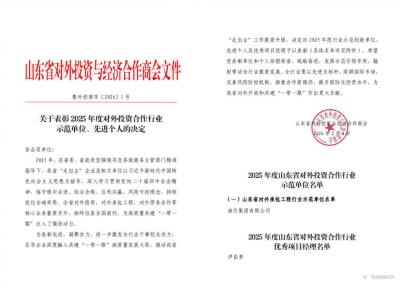 迪尔集团喜获“山东省对外投资 合作行业示范单位”称号